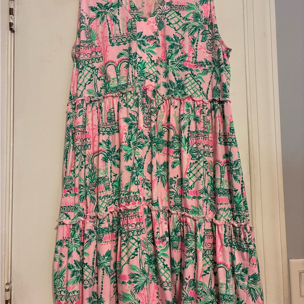 Lilly Pulitzer Pink and Green Tropical Tiered Dress